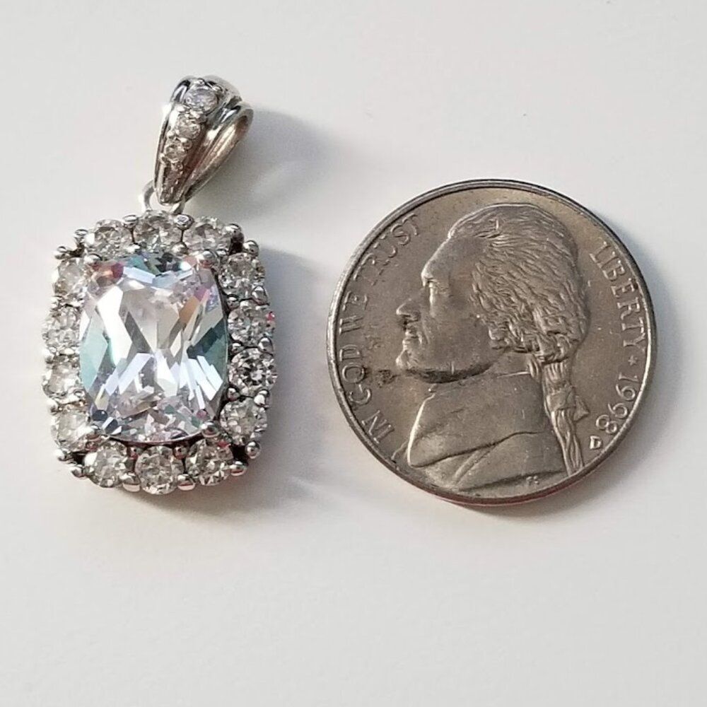 Silver 925 Cz Pendant, Signed, Rectangular Cut, E… - image 7